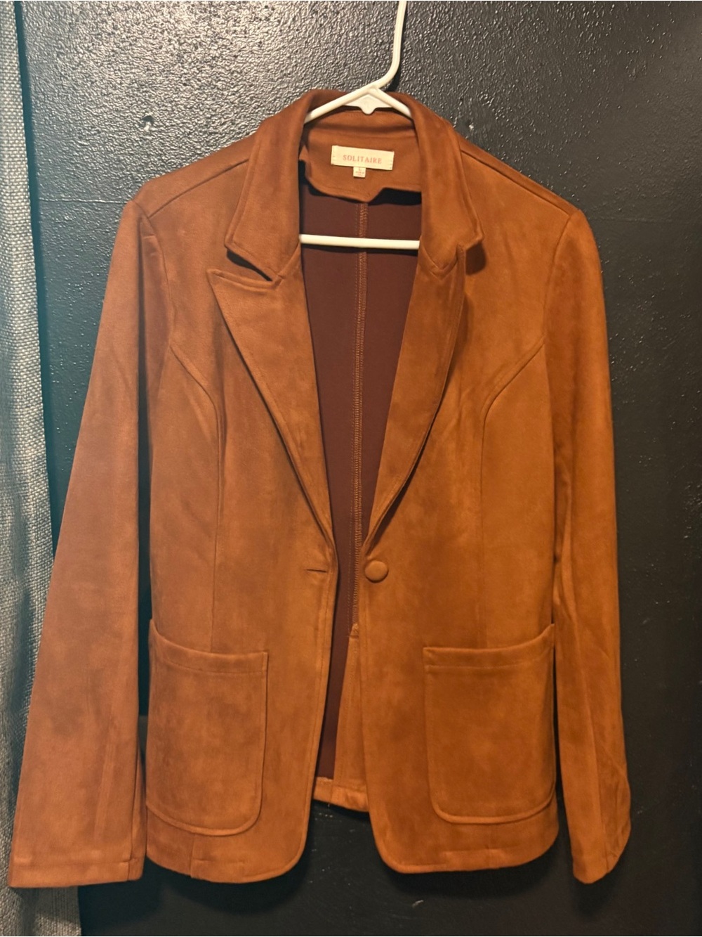 ANTHROPOLOGIE SOLITAIRE Faux Suede Blazer Jacket 1 Button Pockets Size Large